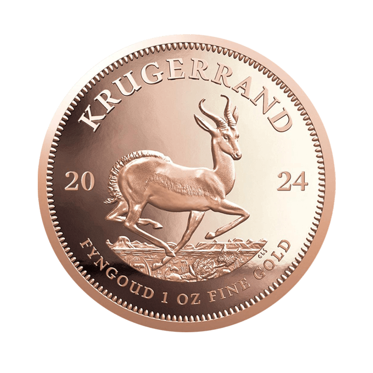 Voorzijde van de 1 troy ounce gouden Krugerrand munt uit 2024 in proof kwaliteit