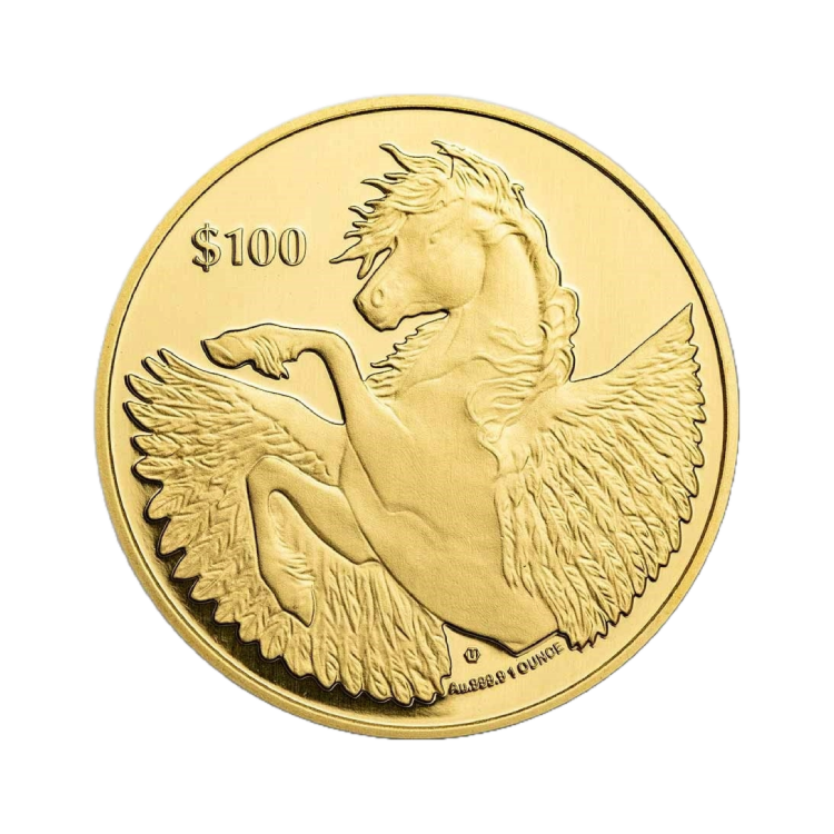 Voorzijde 1 oz gouden Pegasus munt