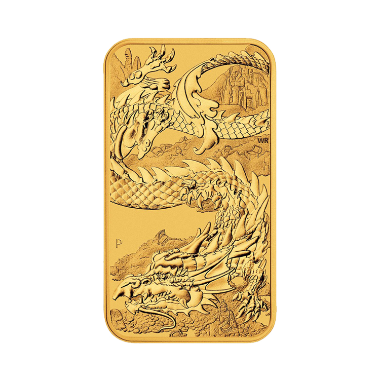 1 troy ounce gouden muntbaar Rectangular Dragon 2023 voorzijde