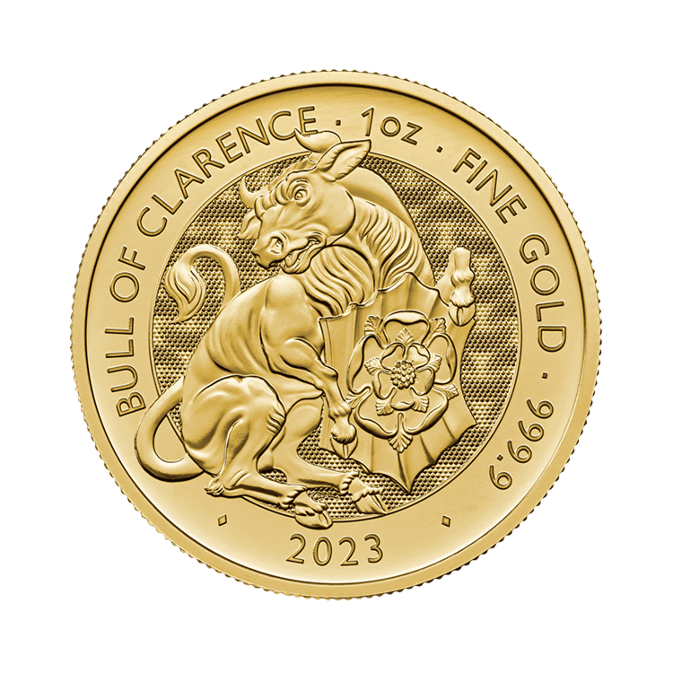 1 troy ounce gouden munt Tudor Beasts Bull of Clarence 2023 voorzijde