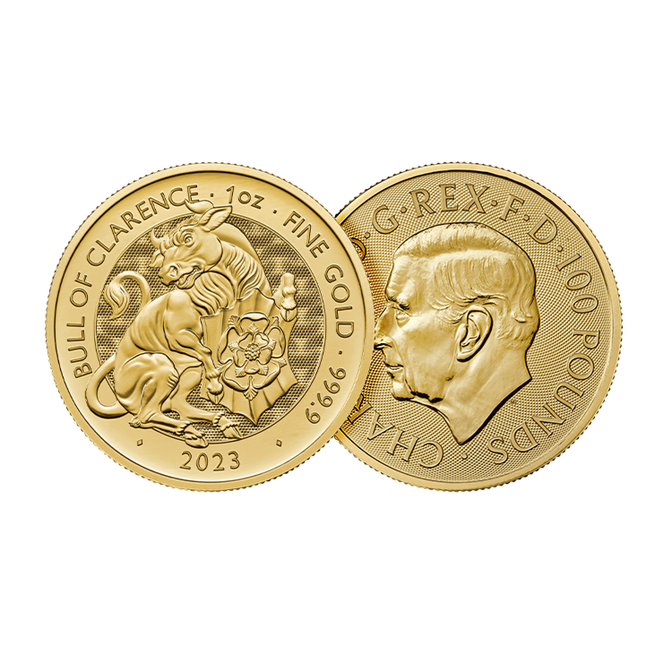 1 troy ounce gouden munt Tudor Beasts Bull of Clarence 2023 ontwerp