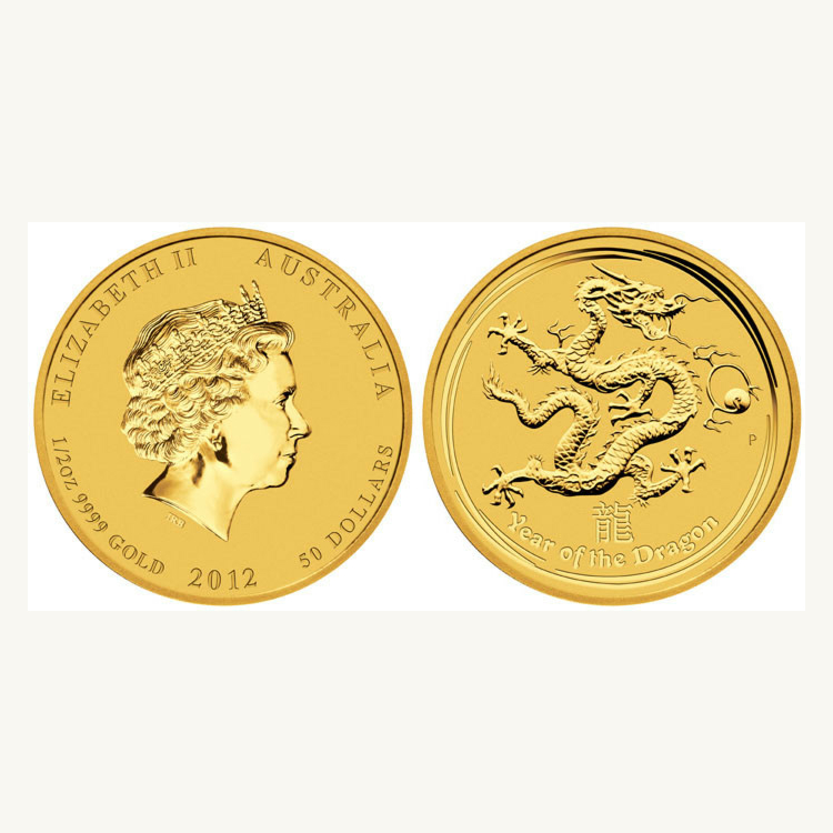  1/2 troy ounce goud Lunar munt 2012 - jaar van de draak