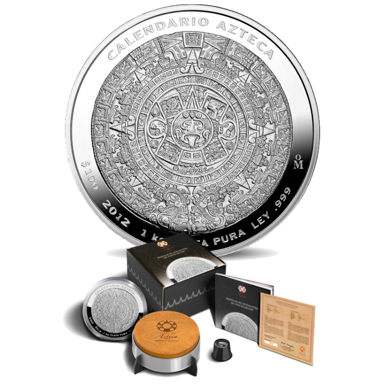 1 kilo zilver proof munt Azteken kalender - Antique finish