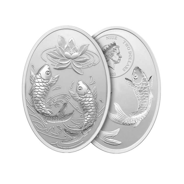 Design 1 troy ounce zilveren munt Auspicious Koi 2022