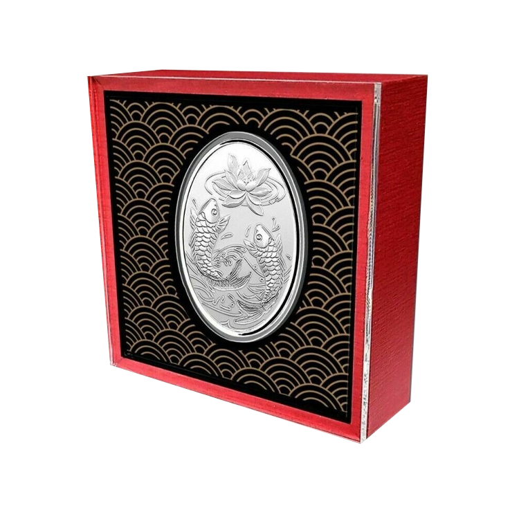 Verpakking 1 troy ounce zilveren munt Auspicious Koi 2022