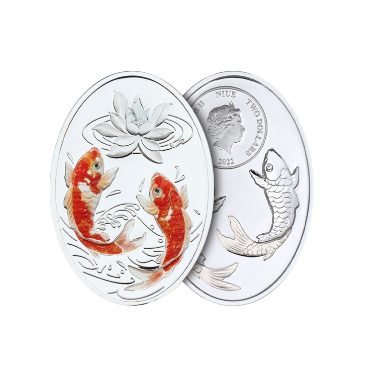 Design 1 troy ounce zilveren munt Lucky Koi 2022