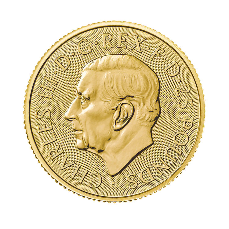 Achterzijde van de 1/4 troy ounce gouden Britannia and Liberty munt uit 2024