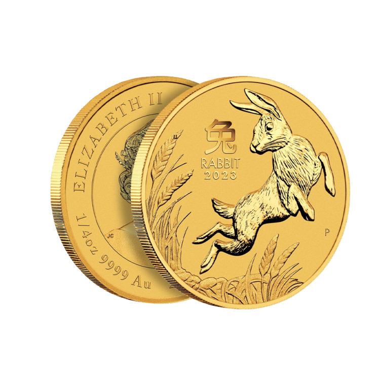 Zijkant van de 1/4 troy ounce gouden munt Lunar 2023