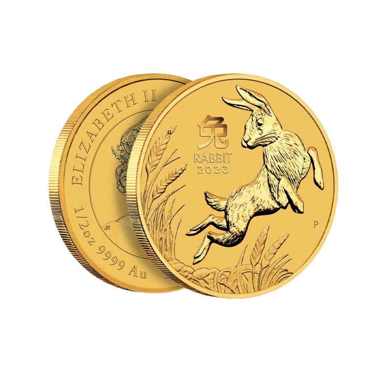Zijkant van de 1/2 troy ounce gouden munt Lunar 2023