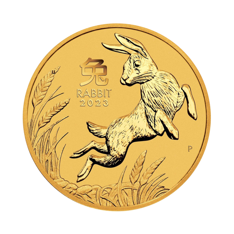 1 troy ounce gouden munt Lunar 2023 voorkant