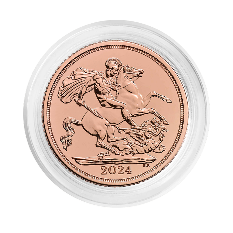 Gouden Sovereign munt uit 2024 in capsule