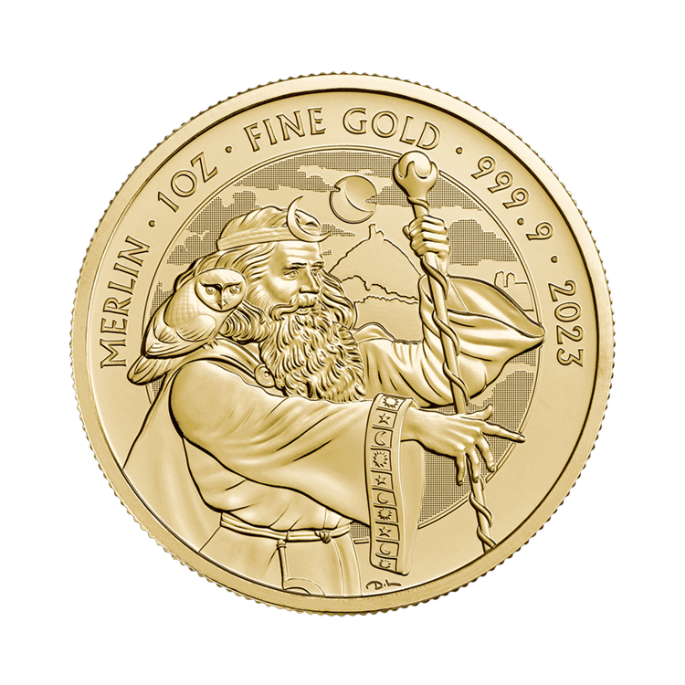 Voorkant 1 troy ounce gouden Merlin munt 2023