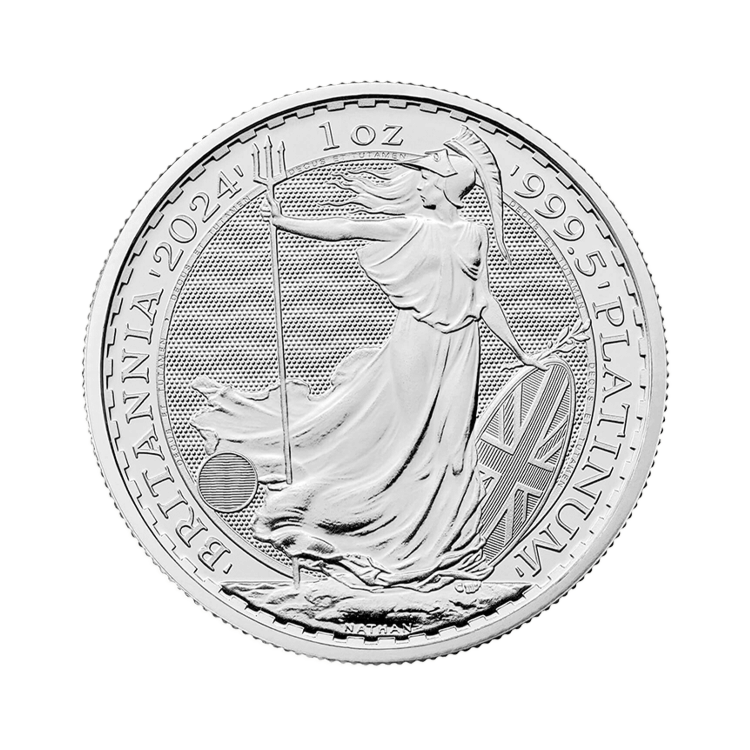Voorkant van de 1 troy ounce platina munt Britannia 2024