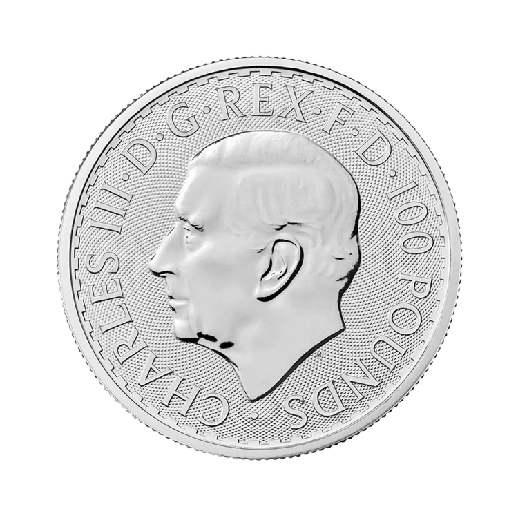 Achterkant van de 1 troy ounce platina munt Britannia 2024