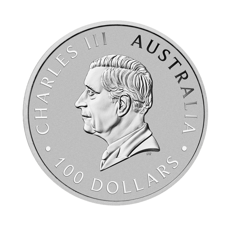 Achterkant van de 1 troy ounce platina munt Kangaroo 2024