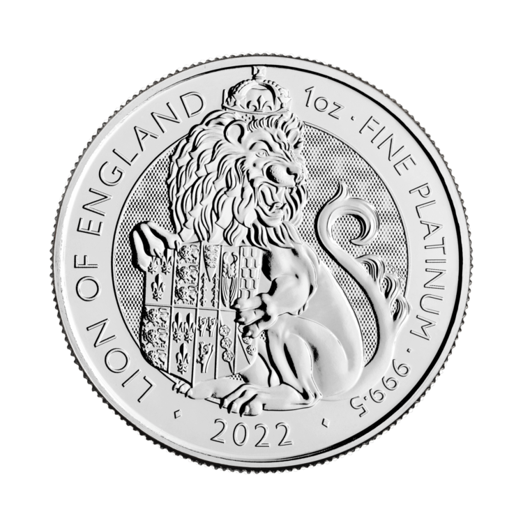 1 Troy ounce platina munt Tudor Beasts Lion 2022 voorkant