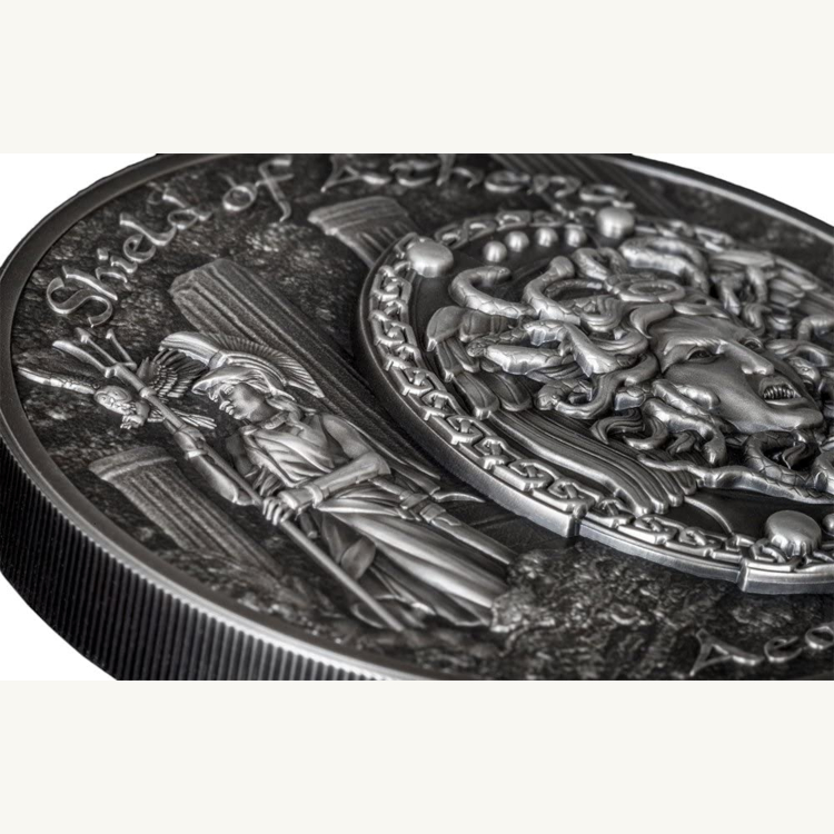 2 troy oz zilveren munt Shield of Athena Aegis Mythology 5$ Niue 2018
