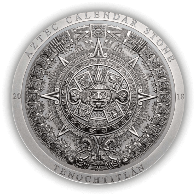 3 Troy ounce zilveren de Azteekse kalendersteen munt 2018