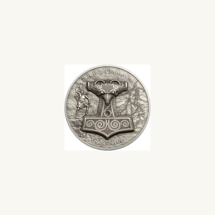 2 troy ounce zilveren munt Thor Hammer Mjollnir 10$ Cook Islands 2016