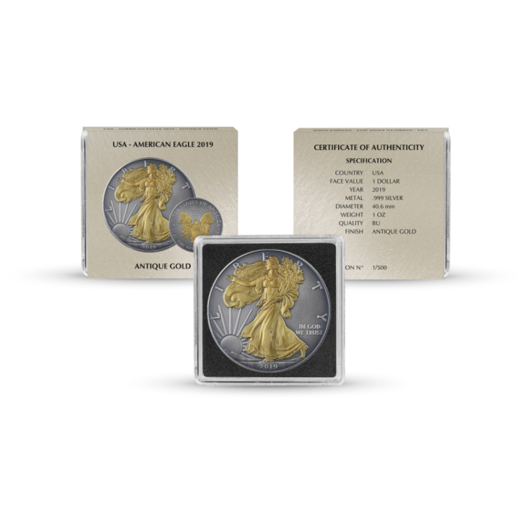 Zilveren munten set Antique + Gold Finish 