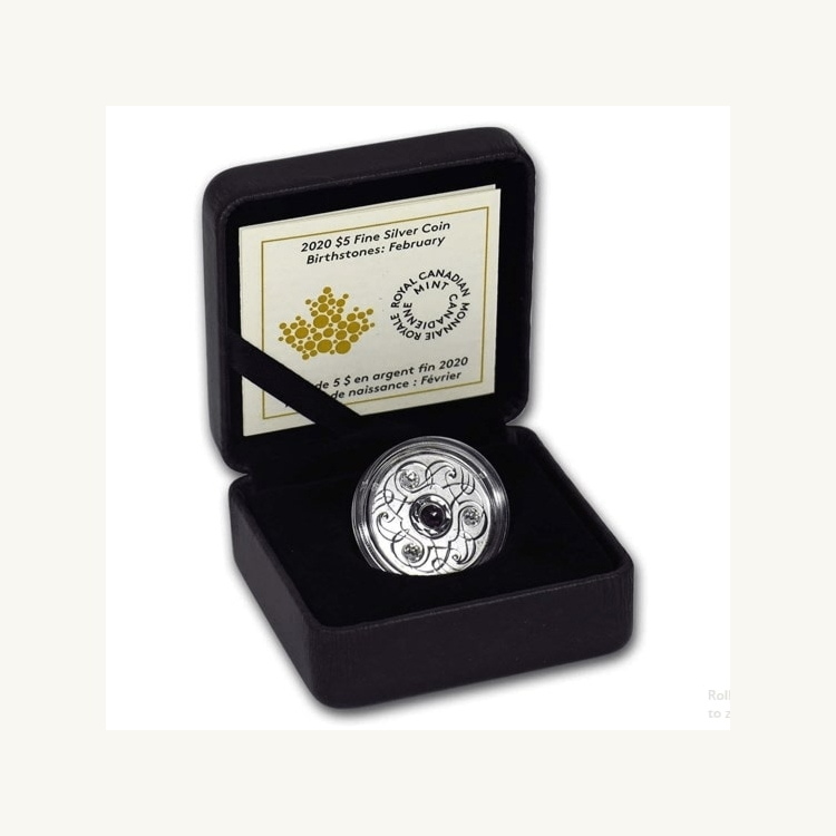 Zilveren munt Februari Birthstone Swarovski 2020
