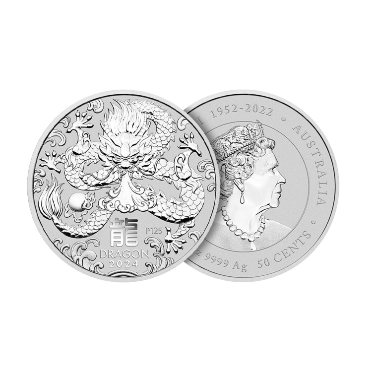 1/2 troy ounce zilveren munt Lunar 2024 ontwerp