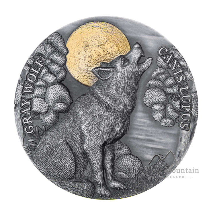 2 troy ounce zilveren munt Gray Wolf - antieke afwerking 2020