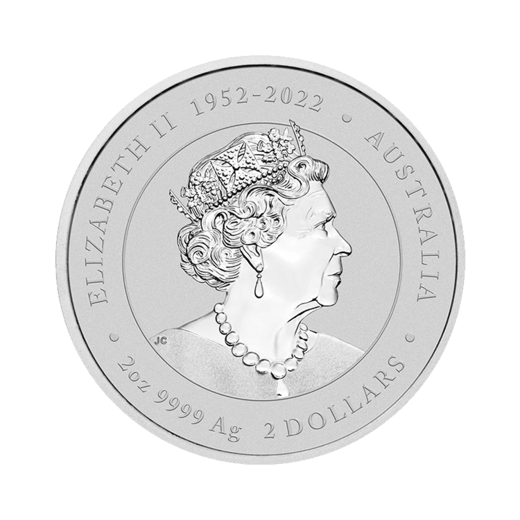 2 troy ounce zilveren Lunar munt achterzijde