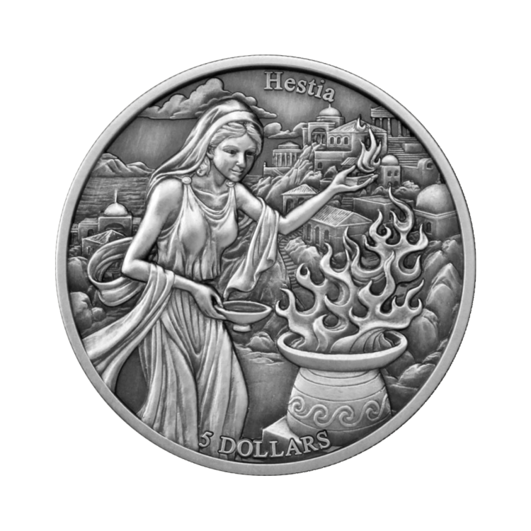 2 troy ounce zilveren munt de 12 olympiers in de dierenriem – Hestia vs Capricornen voorkant