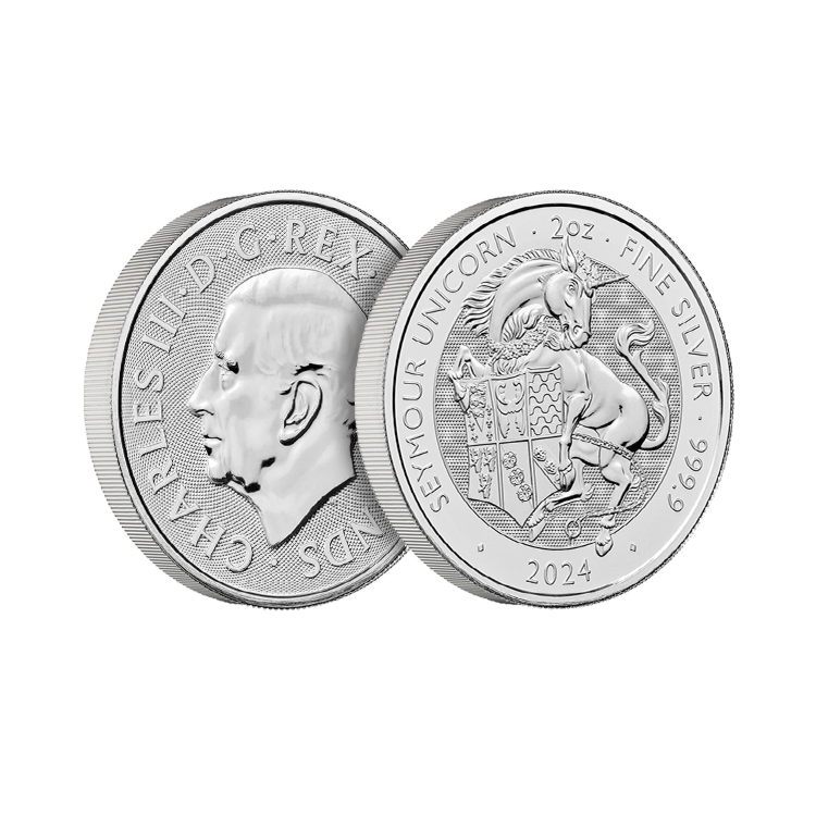 Ontwerp 2 troy ounce zilveren munt Tudor Beasts Seymour Unicorn 2024