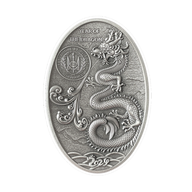5 troy ounce zilveren munt Ei van de draak 2024 achterkant