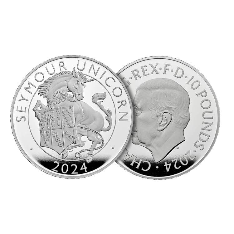 Ontwerp 5 oz zilveren Tudor Beasts Seymour Unicorn munt