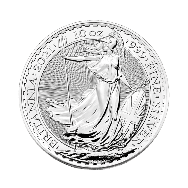 10 troy ounce zilveren munt Britannia 2021 voorzijde