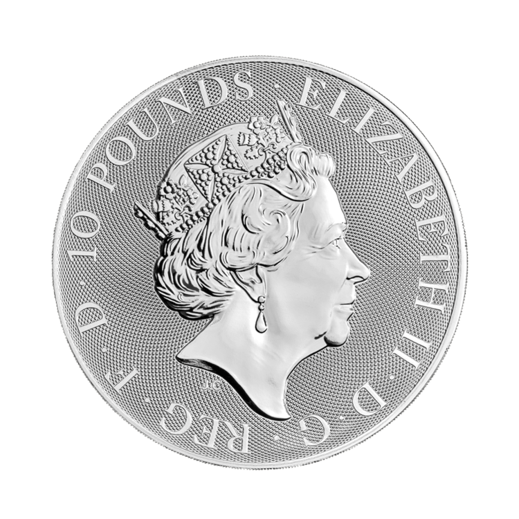 10 troy ounce zilveren munt Britannia 2021 achterzijde