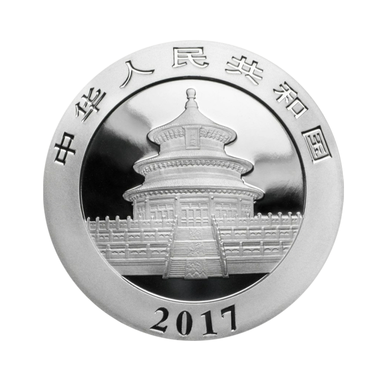 Achterkant van de 30 Gram zilveren munt Panda 2017