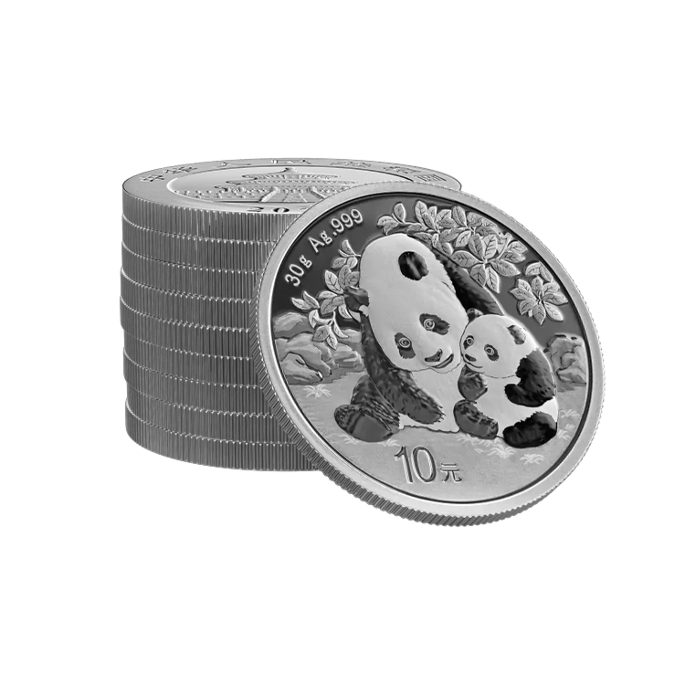 Stappeltje 30 gram zilveren Panda 2024 munten