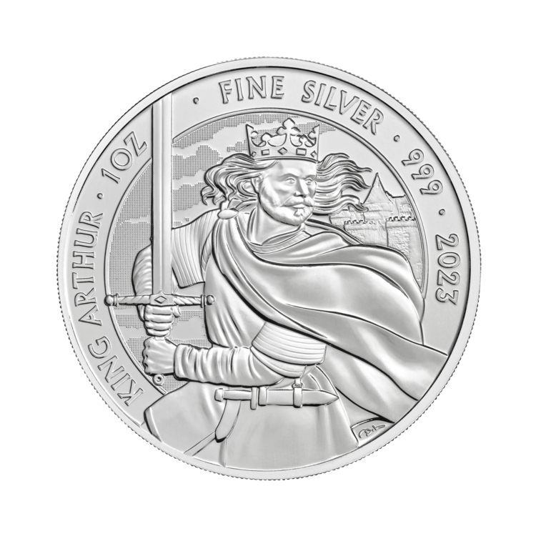 1 troy ounce zilveren munt King Arthur 2023 voorkant
