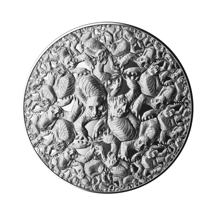 2 troy ounce zilveren munt Algoritme – Tijger 2022 proof voorkant