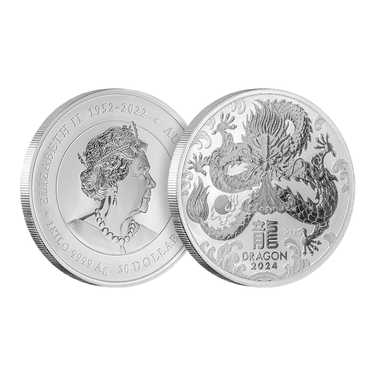 Ontwerp van de 1 kilogram zilveren munt Lunar 2024