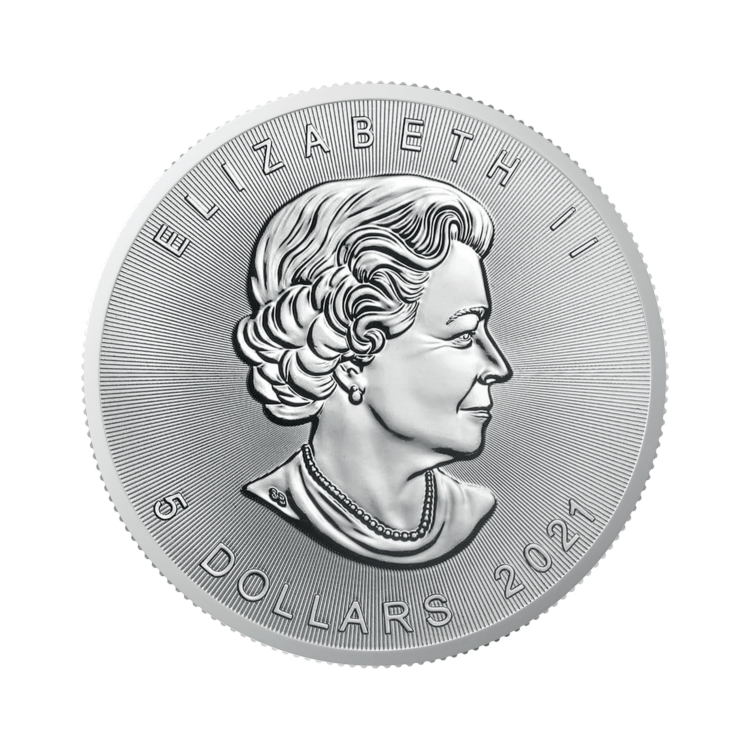 1 troy ounce zilver Maple Leaf munt 2021 achterkant