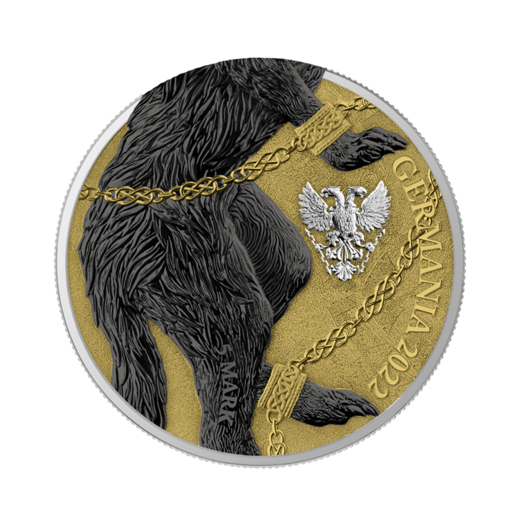 1 troy ounce zilveren munten set Germania Fenrir 2022 gouden achterkant