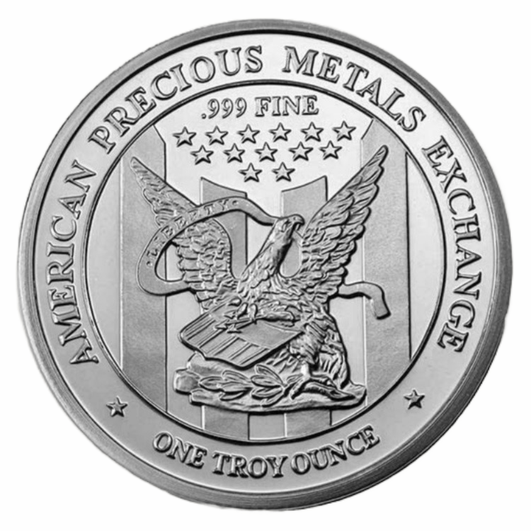1 troy ounce zilveren APMEX munt achterzijde
