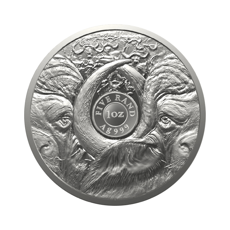 voorzijde 1 troy ounce zilveren munt Big Five Buffel 2023