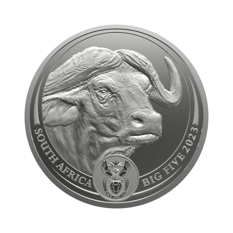 achterzijde 1 troy ounce zilveren munt Big Five Buffel 2023