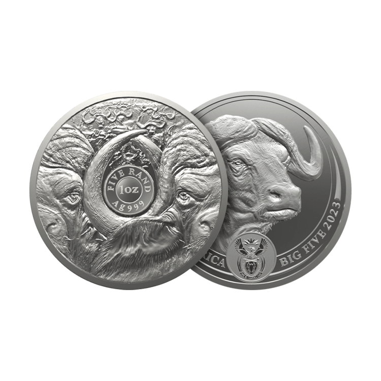 design 1 troy ounce zilveren munt Big Five Buffel 2023