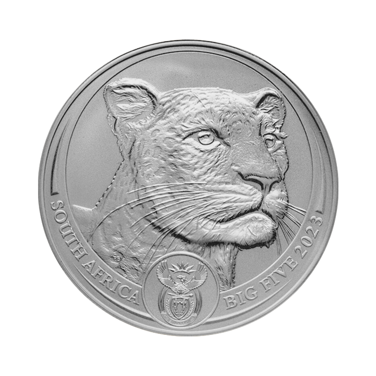 1 troy ounce zilveren munt Big Five luipaard 2023 voorkant
