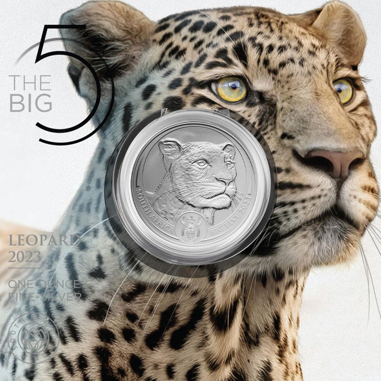 1 troy ounce zilveren munt Big Five luipaard 2023 in de verpakking