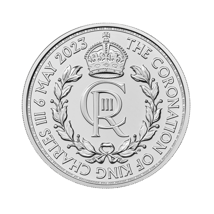 1 troy ounce zilveren Coronation King Charles III munt 2023 voorzijde