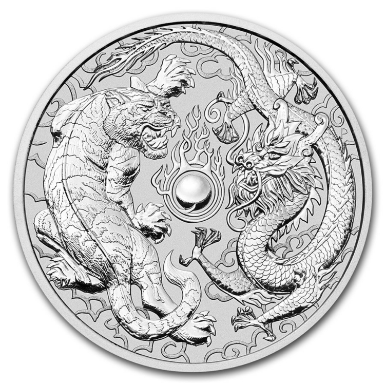 1 Troy ounce zilveren munt Dragon and Tiger 2018