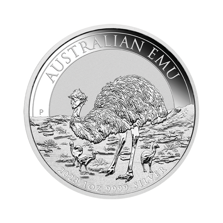 Ontwerp van de zilveren Australian Emu 2023 munt 